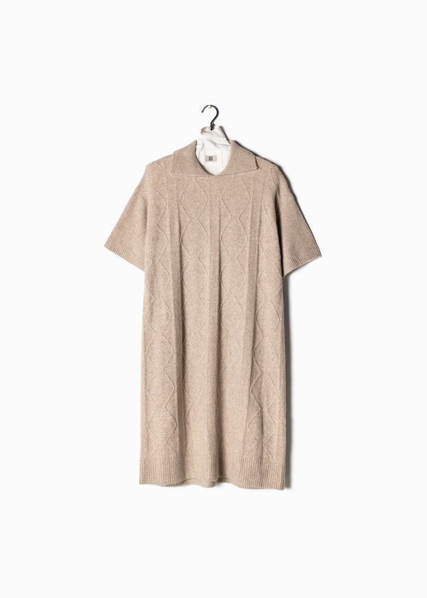 Cable Knit Collared Short Sleeves Dress