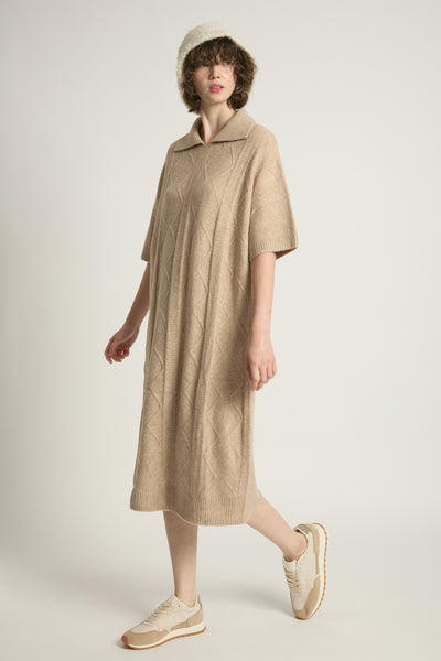 Cable Knit Collared Short Sleeves Dress