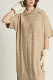 Cable Knit Collared Short Sleeves Dress