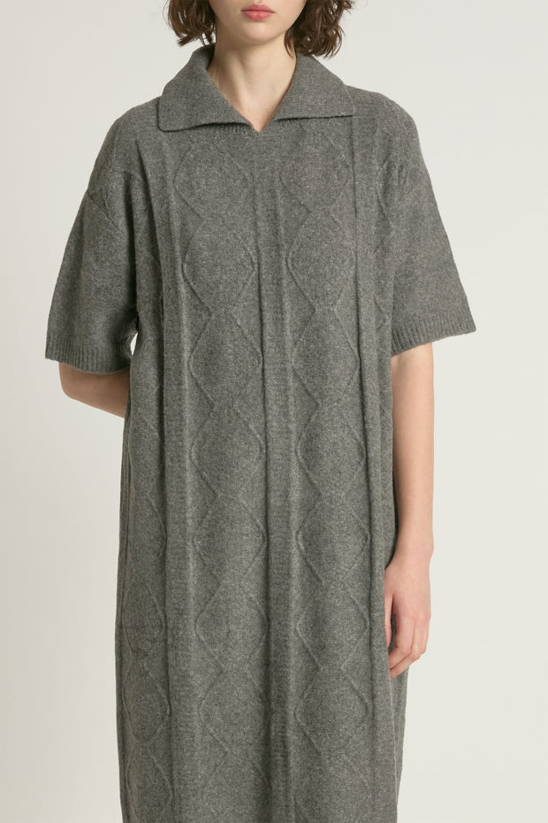 Cable Knit Collared Short Sleeves Dress