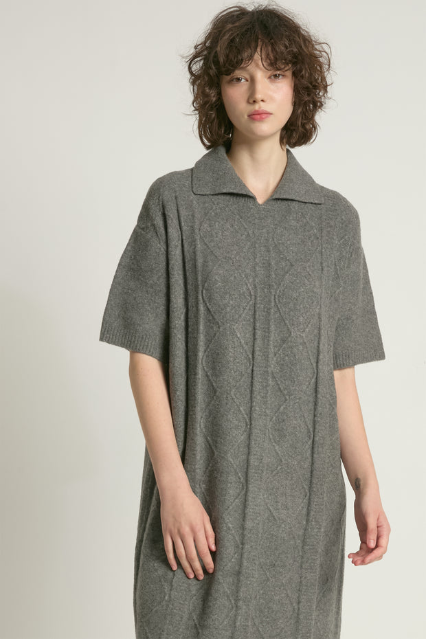 Cable Knit Collared Short Sleeves Dress
