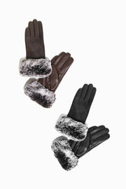 Suede & Leather Gloves with Fur Trim