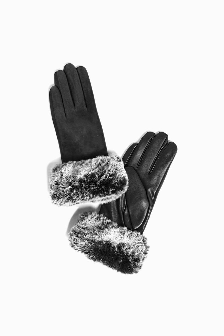 Suede & Leather Gloves with Fur Trim