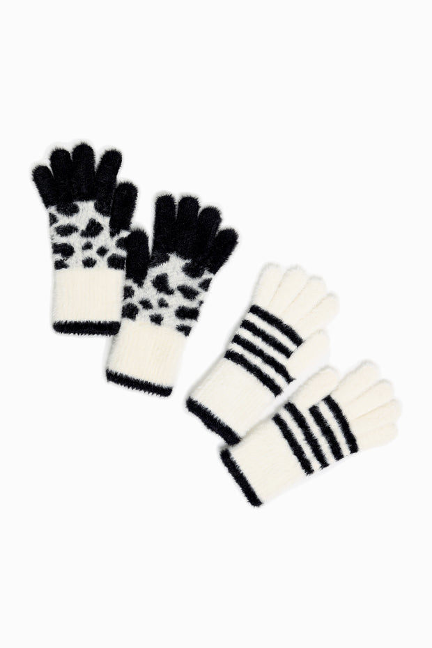 Faux Fur Black and White Fingerhole Gloves