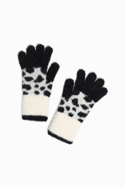 Faux Fur Black and White Fingerhole Gloves