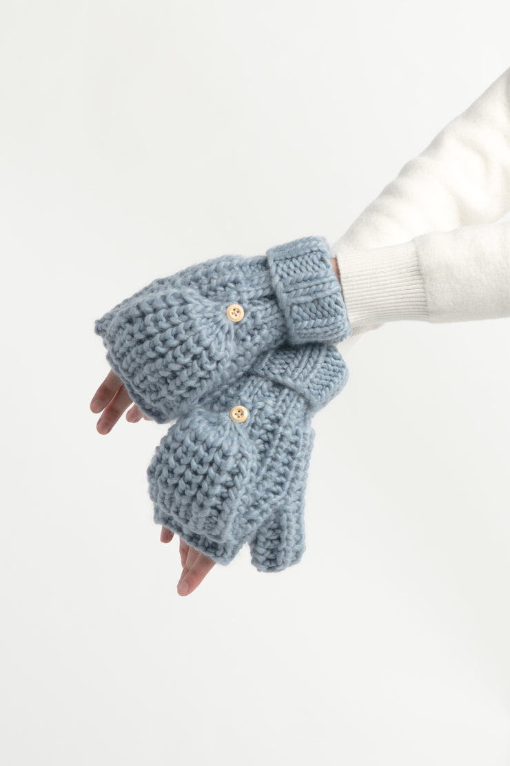 Hand-Knitted Flip Mitten Gloves - Dusky