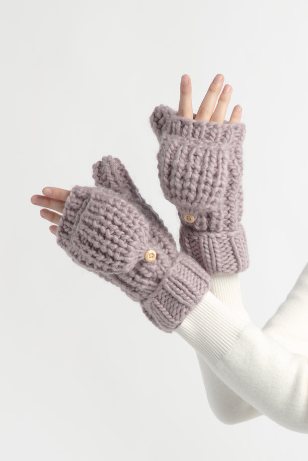 Hand-Knitted Flip Mitten Gloves - Lavender