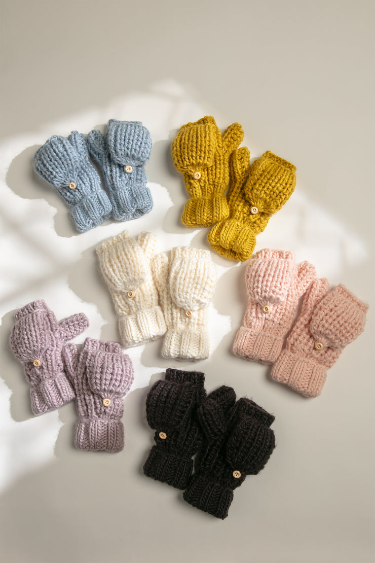 Hand-Knitted Flip Mitten Gloves - Blush