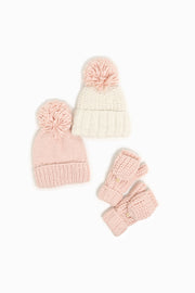 Hand-Knitted Flip Mitten Gloves - Blush