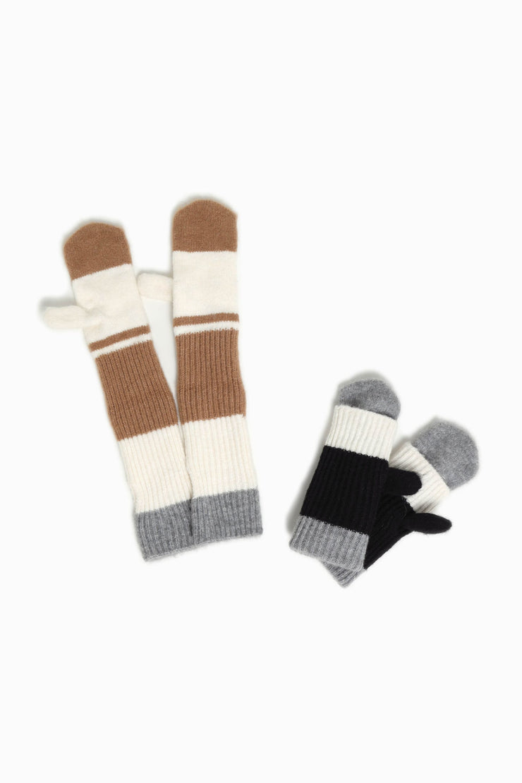 Color Block Long Knit Magic Mittens