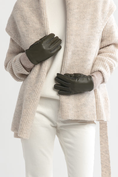 Long Rib Cuff Leather Gloves