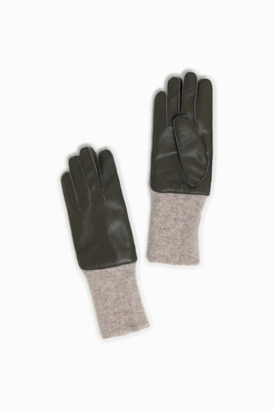 Long Rib Cuff Leather Gloves