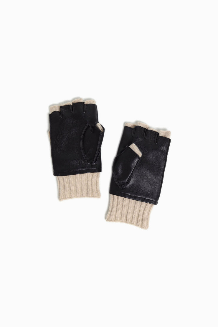 Suede & Leather Wool Knit Flip Mittens