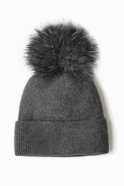 Basic Ribbed Knit Pom Pom Beanie