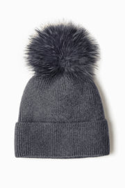 Basic Ribbed Knit Pom Pom Beanie