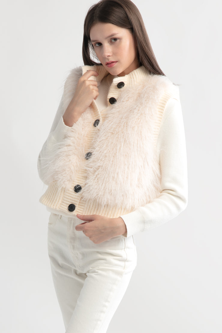 Fluffy Button Up Vest