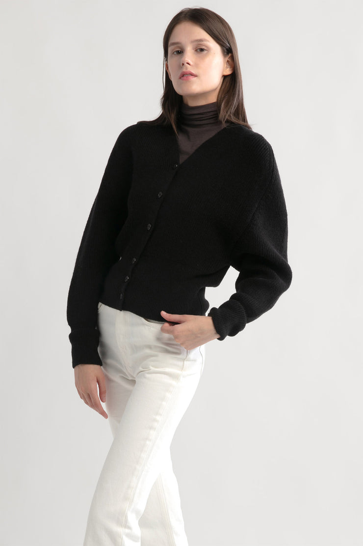 Puff Sleeve V-neck Knit Cardigan