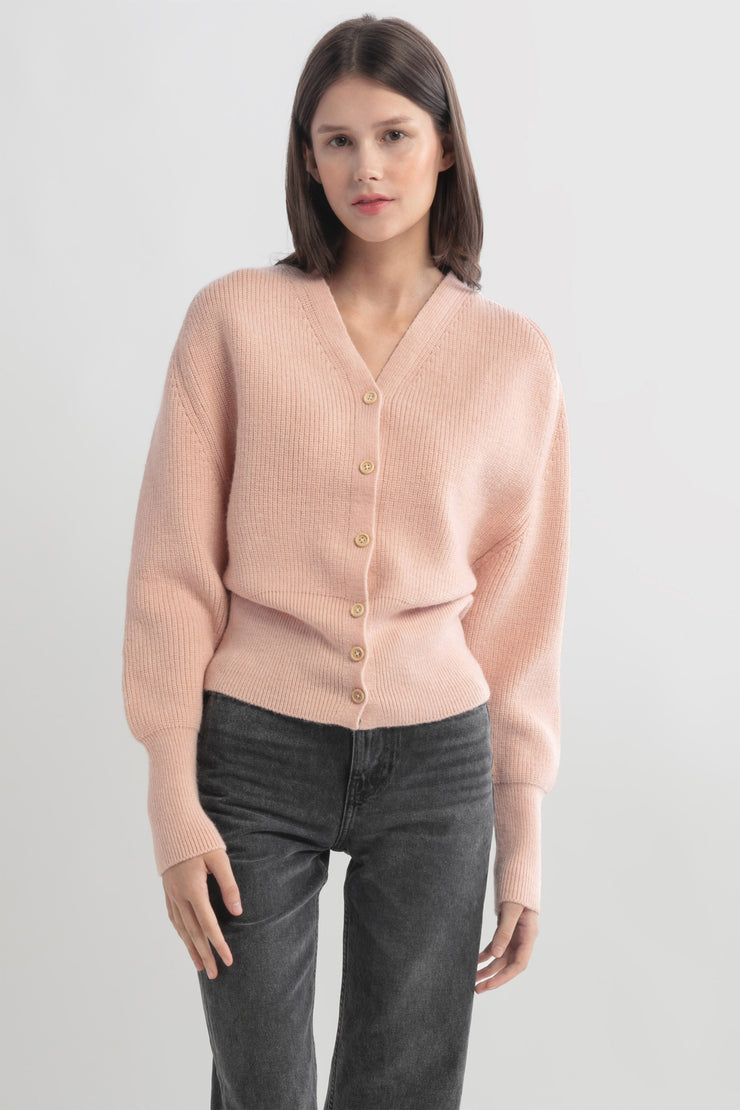 Puff Sleeve V-neck Knit Cardigan