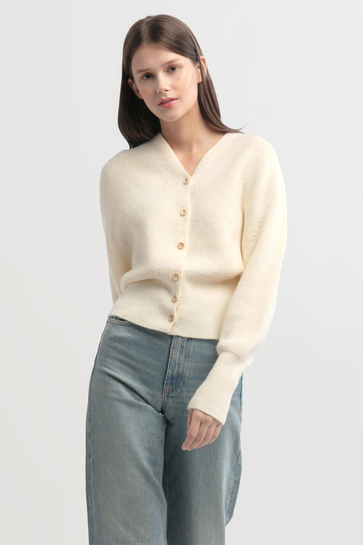 Puff Sleeve V-neck Knit Cardigan