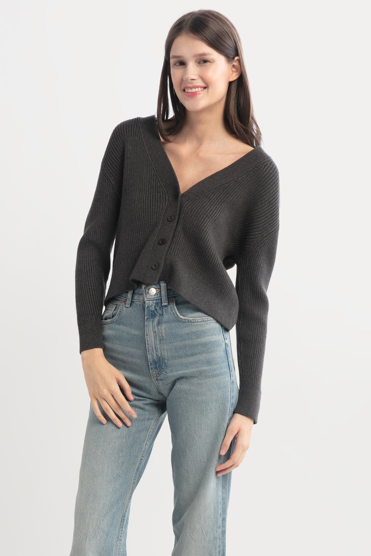 V-neck Rib Cardigan