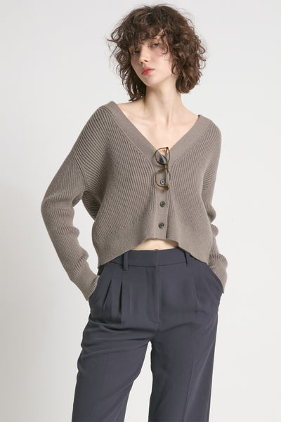 V-neck Rib Cardigan