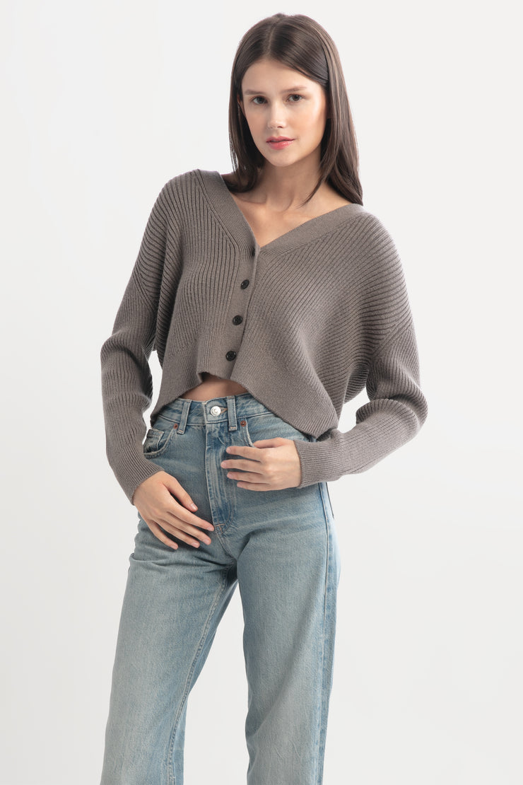 V-neck Rib Cardigan