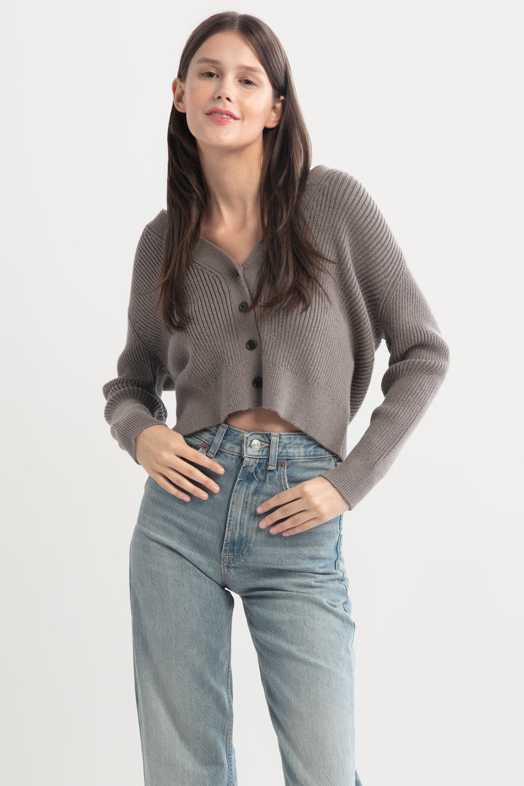 V-neck Rib Cardigan