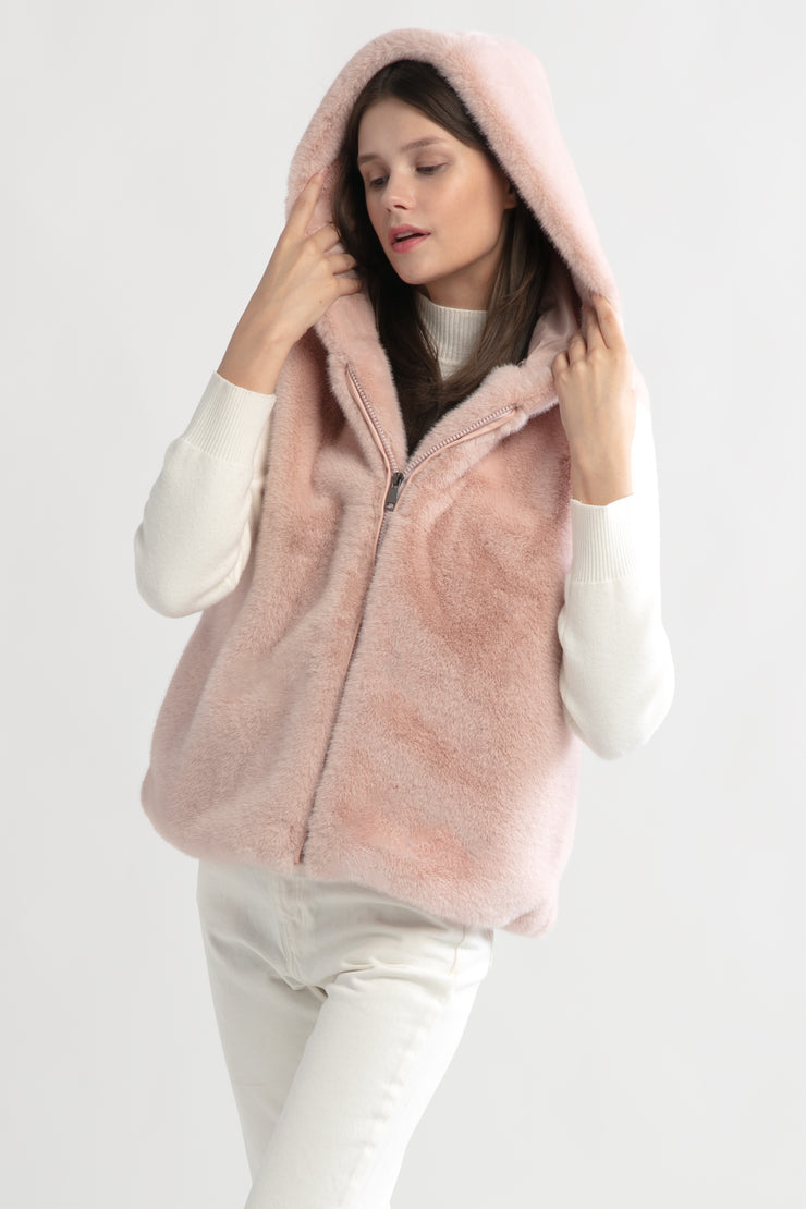 Zip Up Fur Hooded Vest