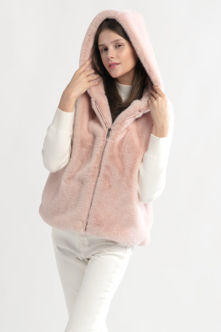 Zip Up Fur Hooded Vest