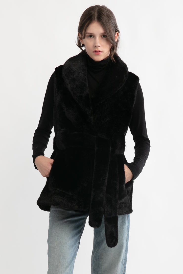 Belted Longline Fur Vest