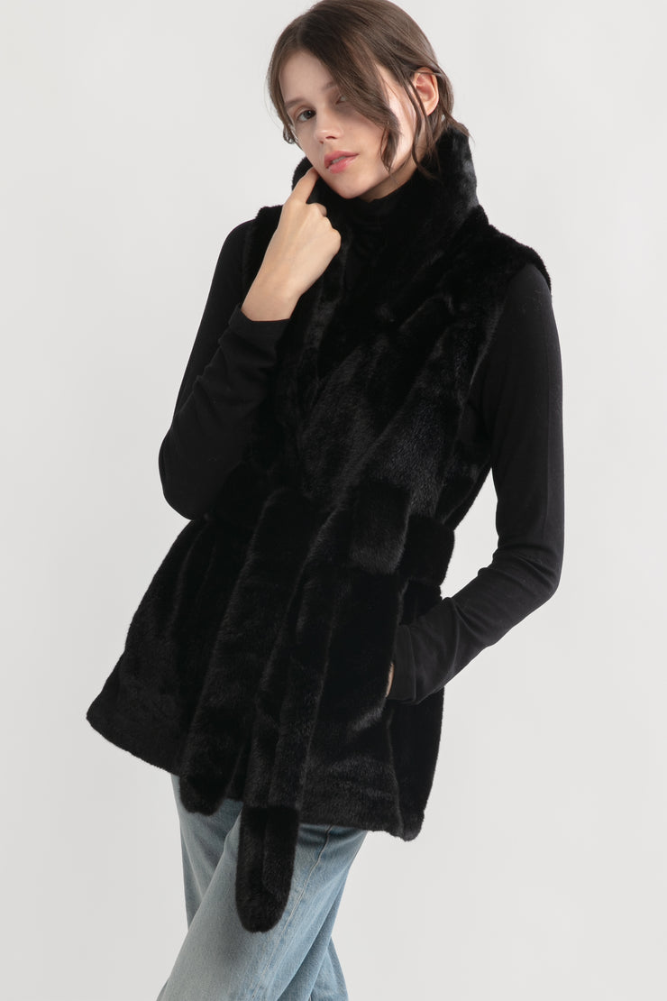 Belted Longline Fur Vest