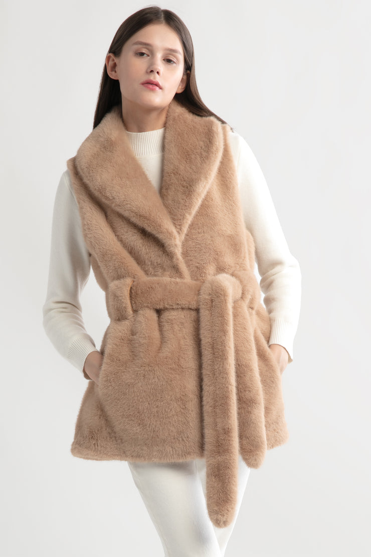 Belted Longline Fur Vest