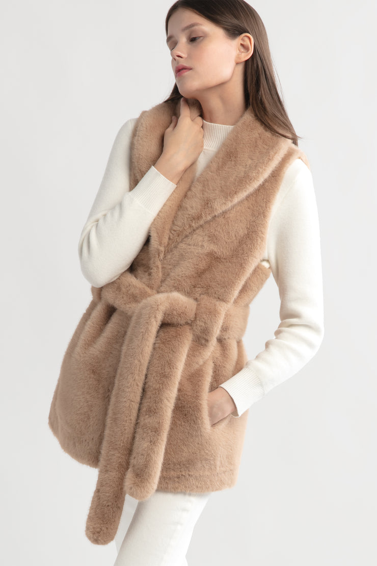 Belted Longline Fur Vest