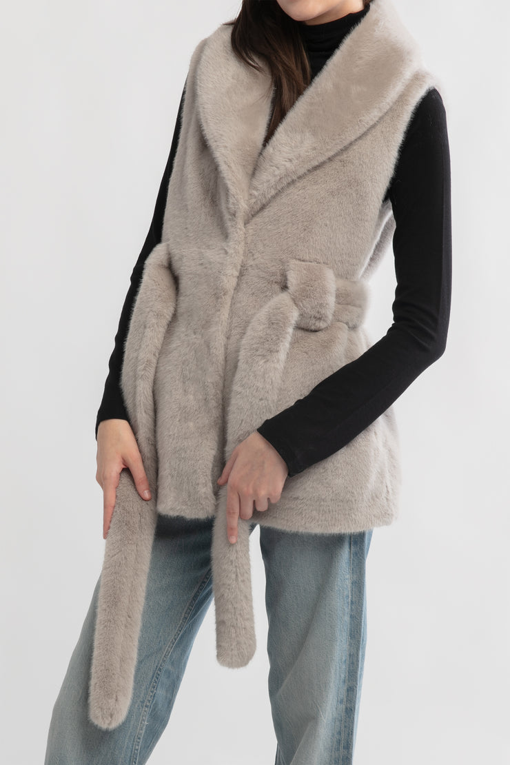 Belted Longline Fur Vest