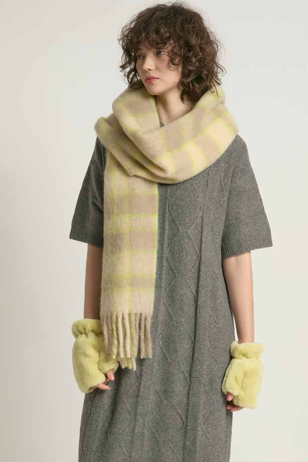 Shearling Fingerless Color Mittens