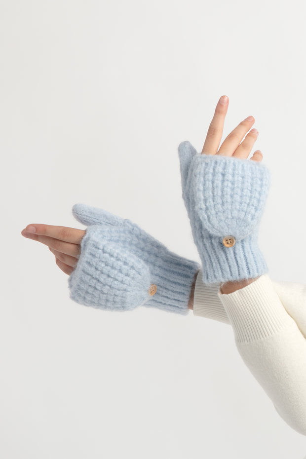 Wool Blend Waffle Knit Flip Mitten Gloves