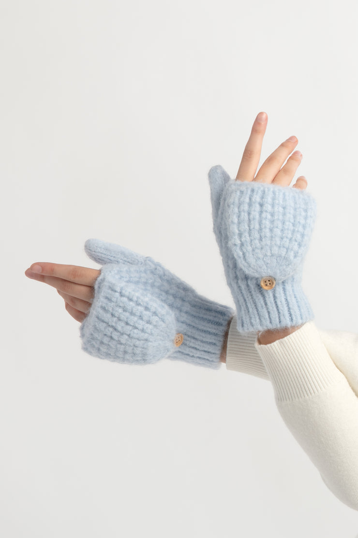 Wool Blend Waffle Knit Flip Mitten Gloves