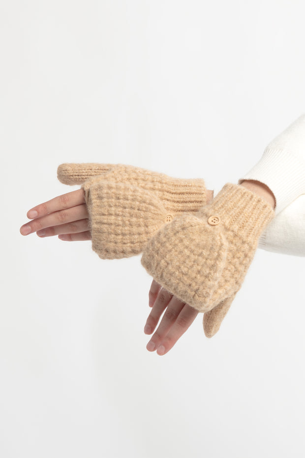 Wool Blend Waffle Knit Flip Mitten Gloves