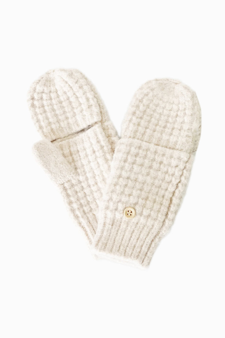 Wool Blend Waffle Knit Flip Mitten Gloves