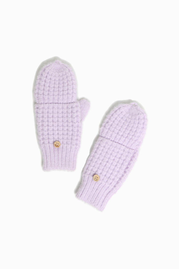 Wool Blend Waffle Knit Flip Mitten Gloves