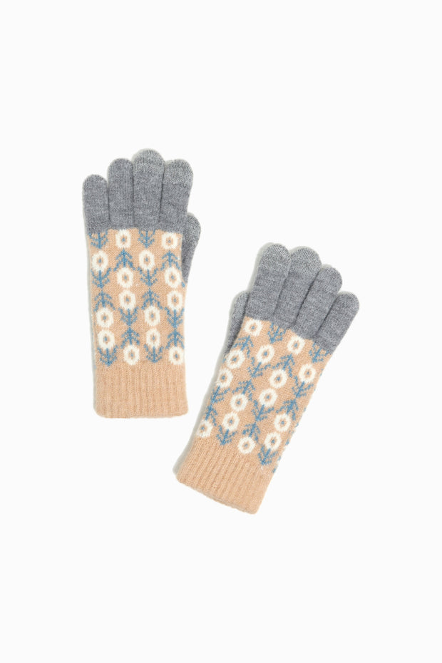 Vintage Floral Wool Knit Gloves