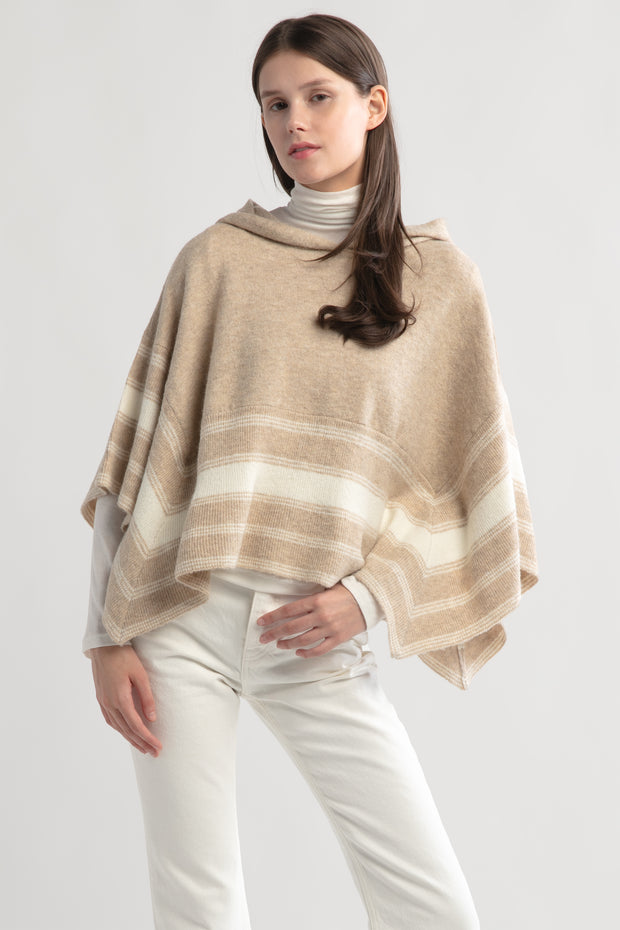 Striped Hood Cape Poncho