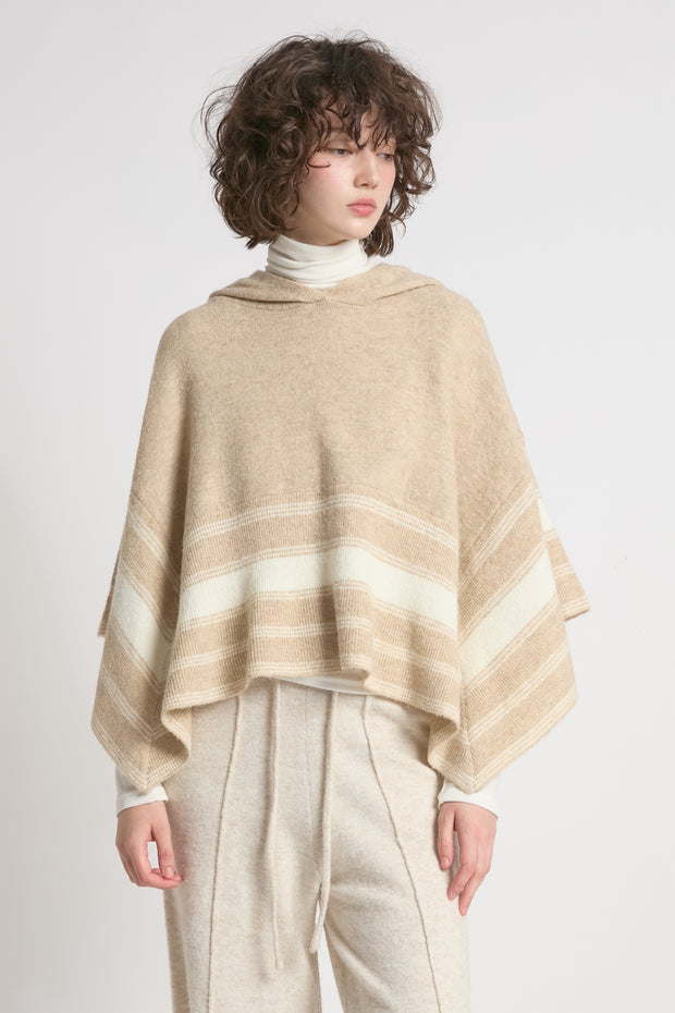 Striped Hood Cape Poncho