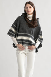 Striped Hood Cape Poncho