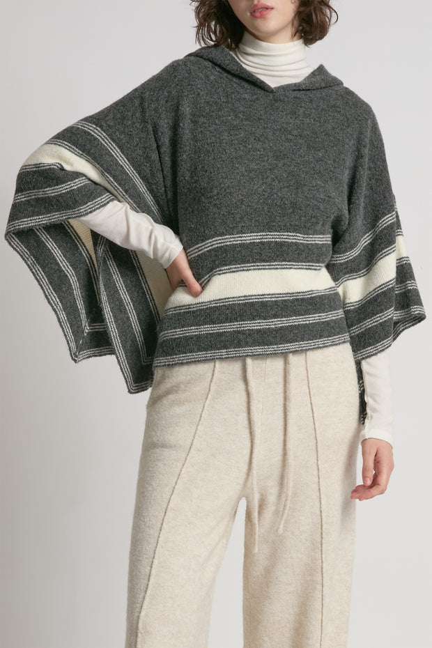 Striped Hood Cape Poncho