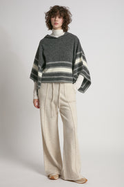 Striped Hood Cape Poncho