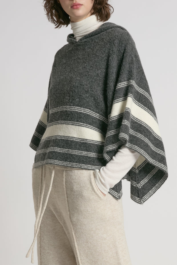 Striped Hood Cape Poncho