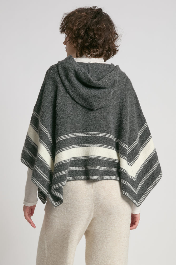 Striped Hood Cape Poncho