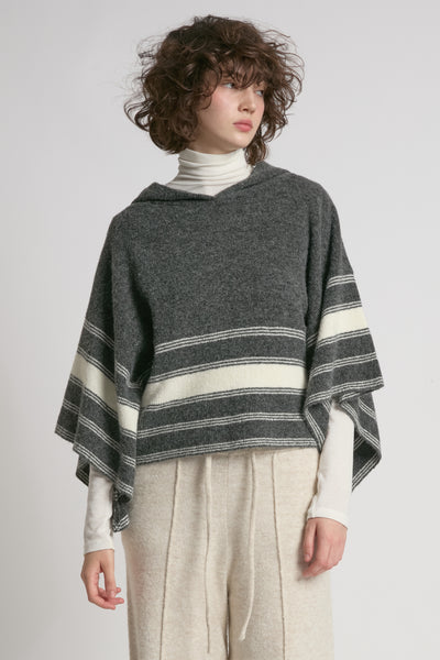 Striped Hood Cape Poncho