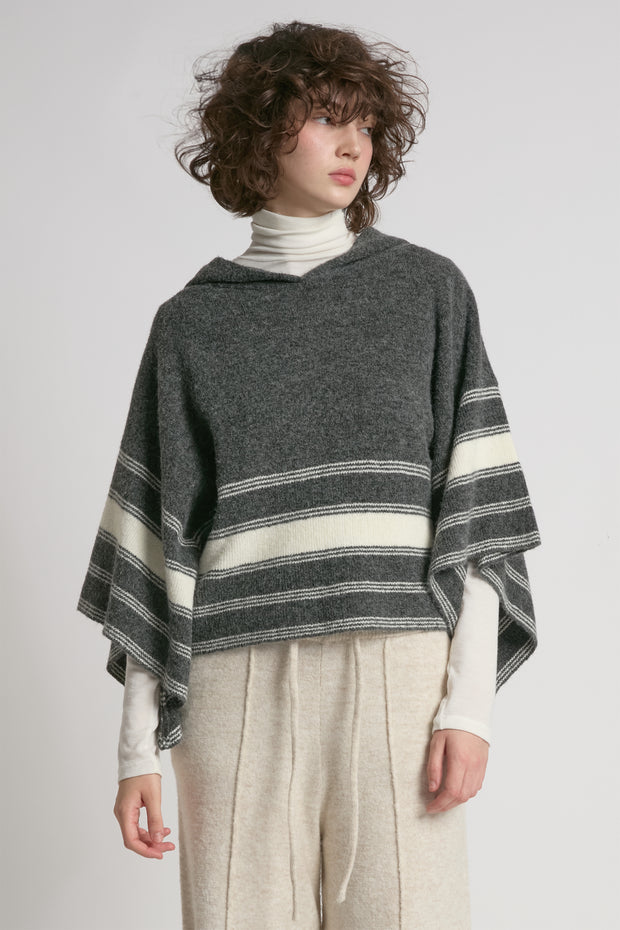 Striped Hood Cape Poncho